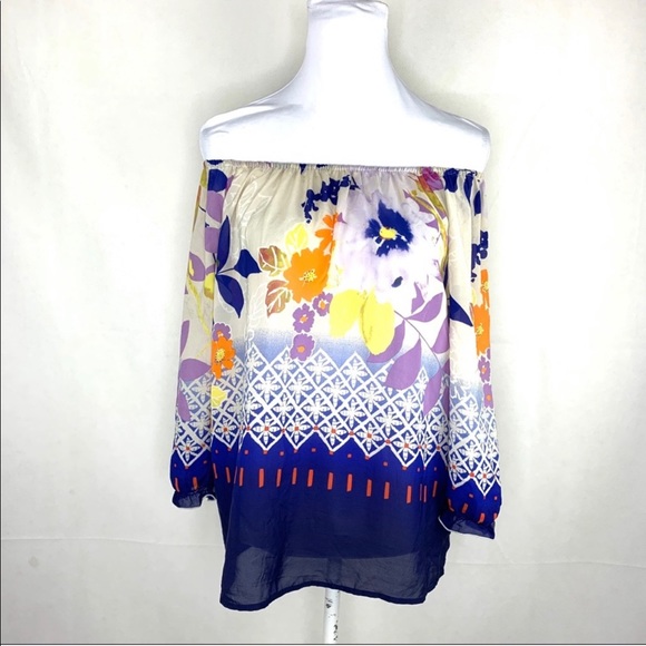 Fei Anthropologie Floral Foliage Off Shoulder Silk Top - Picture 2 of 13
